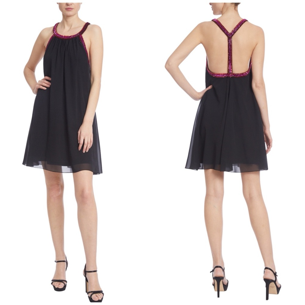 Badgley Mischka Trapeze Dress with Beaded Trim